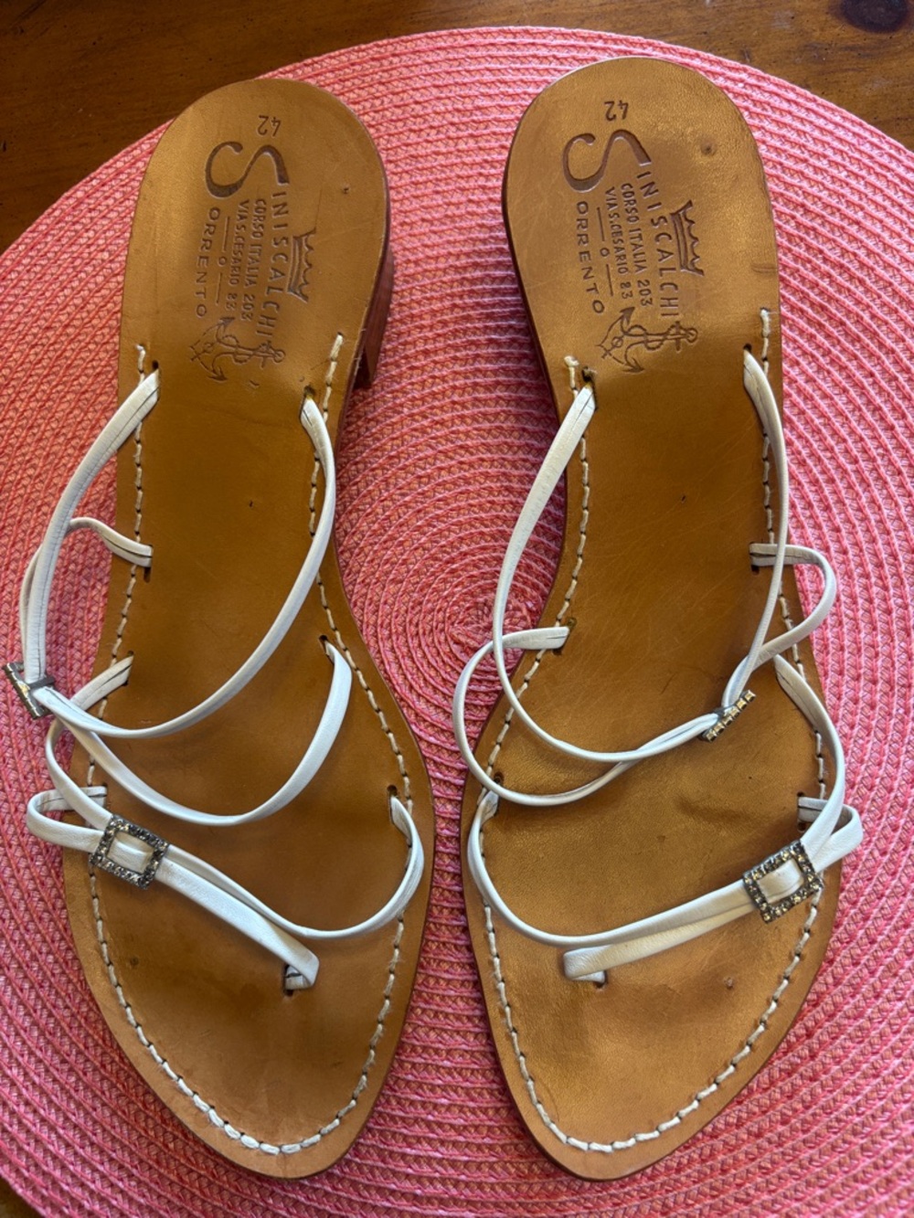 White Strappy Leather Sandals with Jewel Accent